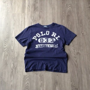 Vintage Polo Ralph Lauren T Shirt Women’s M Blue Distressed Faded Varsity - Picture 1 of 5