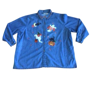 Bobbie Brooks Women’s Halloween Embroidered Denim Shirt LS - 22W/24W Plus Size - Picture 1 of 10