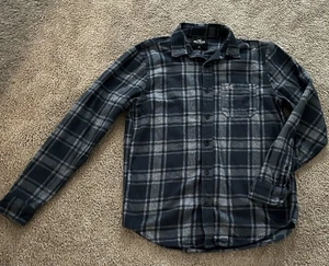 Hollister Herren Hemd dunkelblau grau kariert Flanell Knopfleiste Logo Größe M - Bild 1 von 4