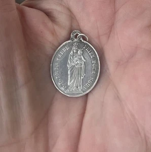 Virgin Mary Medal Lourdes French catholic 925 Sterling Silver charm necklace ⅝” - Picture 1 of 15