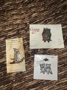 Vintage OWL Pin Brooch Lot 3 Pins Cozme - Picture 1 of 4