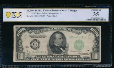 AC 1934A $1000 Chicago ONE THOUSAND DOLLAR BILL PCGS 35 - Image 1 of 2