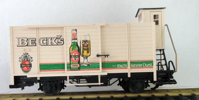 LGB 4026 Beck's Beer Car w/Raised Brakeman Compartment w/Metal Wheels   no roof - Image 1 of 4