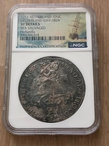 1711 Netherland 1DUC Hollandia NGC Shipwreck Sea Salvaged XF Details SW13 - Picture 1 of 3