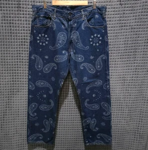 Levis 420 Snoop Dog Jeans 38x30 High Rise Dark Button Fly Hemp Paisley Hippie - Picture 1 of 24