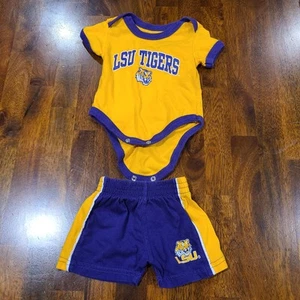 LSU Tigers Outfit Baby Kleinkind 0 bis 3 Monate Einteiler Shorts lila gelb - Bild 1 von 11