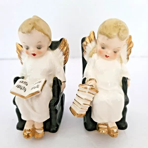 VTG Pair Sleeping Angels Rocking Chair Figurines Boy & Girl Songbook Accordion - Picture 1 of 16