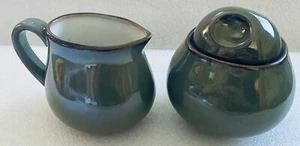 Sango Green Brown Blue Glazed Ceramic Cream Creamer & Sugar Dish And Micro Safe - Picture 1 of 18