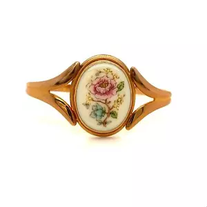 Vintage 14k Gold Filled Lenox Morning Blossom Oval Porzellan Manschette Armband Gr. 6 - Bild 1 von 10