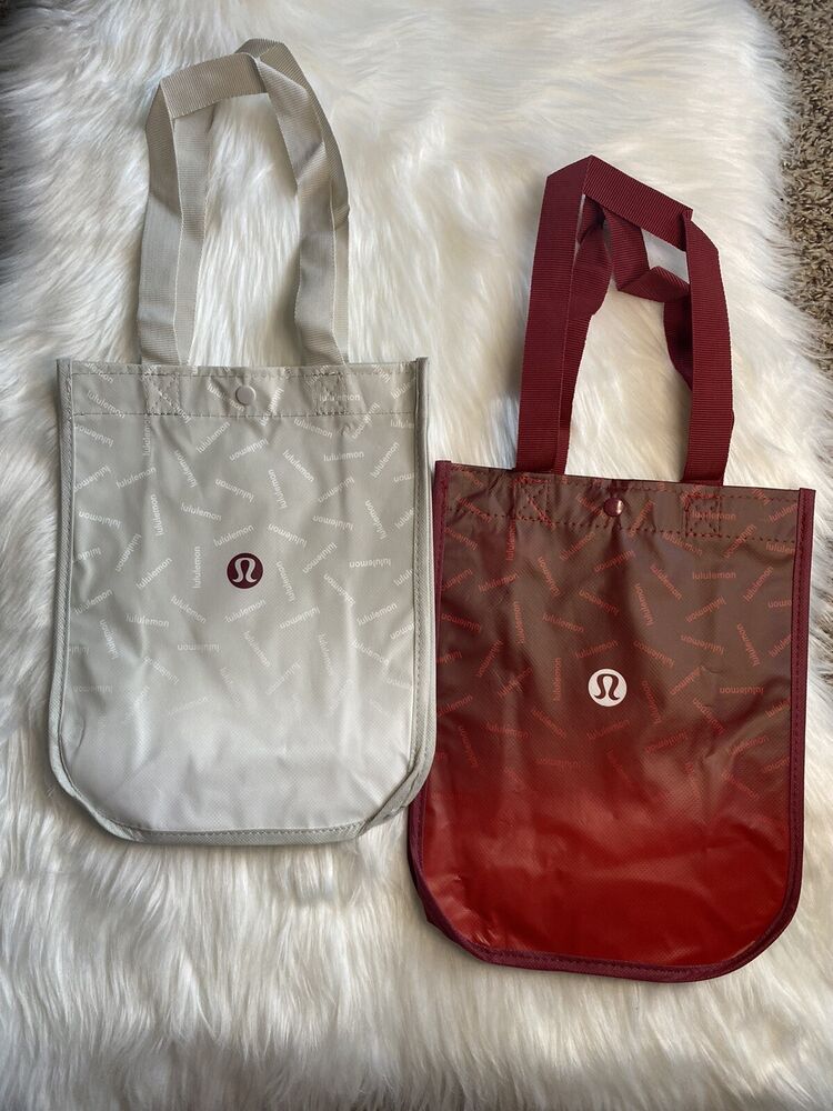 Lululemon Reusable Shopping Gift Bag Yoga Logo Small Tote Lot 2 White Red 2022