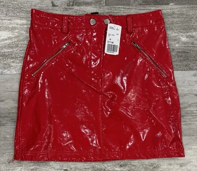 NUEVA Minifalda Forever 21 Roja Brillante Imitación Cuero Vynil para Mujer Bolsillos Medianos con Cremallera Foto 1 de 4