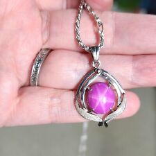 Egyptian Revival 6ct Pink Star Sapphire 14k White Gold Pendant Necklace 20"
