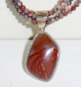VINTAGE DTR JAY KING STERLING SILVER NECKLACE MUTI STRAND JASPER PENDANT DESIGN - Picture 1 of 8
