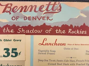 Menu vintage Bennett's Of Denver Colorado - Foto 1 di 2