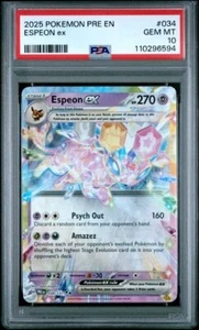 2025 POKEMON PRE EN-PRISMATIC EVOLUTIONS #034 ESPEON ex PSA 10 Gem Mint - Picture 1 of 2
