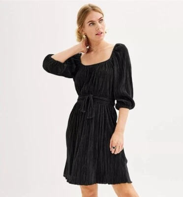 Women's Nine West Off The Shoulder Balloon Sleeve Black Dress Size 10 Y2K Gothic - Image 1 of 4