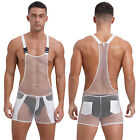 Mens Bodysuit See Through Catsuit With Pockets Jumpsuit Hollow Out Jockstrap