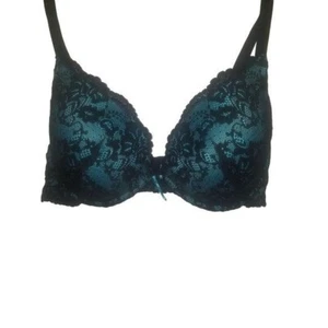 Q-T 5527 Push Up Black/Teal Lace Sz 44D Bra - Picture 1 of 3