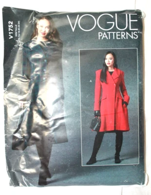 Vogue V1752 Womens Size F5 16-24 Lined Long Coat Uncut Sewing Pattern - Image 1 of 2