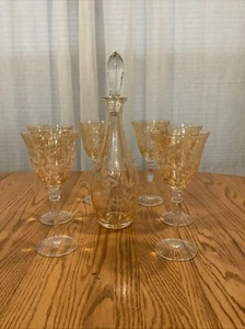 Amber Wine / Water Goblets Set Of 6 & Decanter Home Essentials Remembrance 9” - Picture 1 of 8