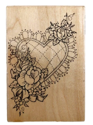 Stampendous Stitched Heart P02 Flower Valentine Wood Mounted Rubber Stamp - Image 1 of 4