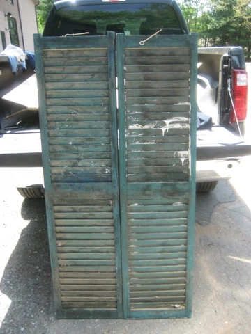 PaiR c1880 louvered wooden house SHUTTERS BLUE green 61.5" h x 15.5" w x 1 1/8" Cover