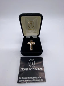 Vintage House of Nikolas CZ Cubic Zirconia Cross Pendant Gold Tone 1.13" x .75" - Picture 1 of 18