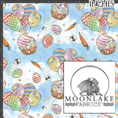 MOONLAKE FABRICS Osterhase Ballonkörbe Repeat Stoff 100% Qualität Baumwolle Popeline Stoff