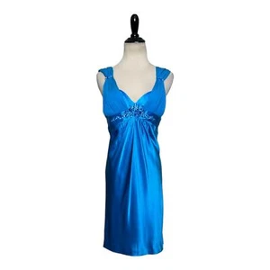 Marc Bouwer blue silk embellished sleeveless party mini dress size 2 - Picture 1 of 11