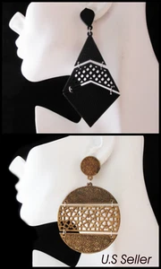 Pendientes de Madera, Pendientes Boho Marrón Negro Grabado, 3 Pulgadas - Imagen 1 de 5