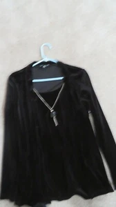 WOMEN'S - SIZE MEDIUM - BLACK VELVET TOP - SEWN IN TOP WTIH LONG SLEEVE JACKET - Picture 1 of 2