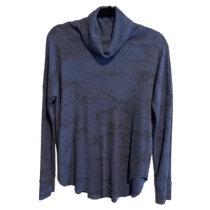 Michael Stars- Women’s Blue Camo Print Cotton Waffle Knit Cowl Neck Top, Size M - Picture 1 of 9