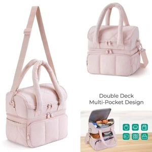Double Deck Lunch Box Large Capacity Insulated Bag Puffer Tote Outdoor - Picture 1 of 12