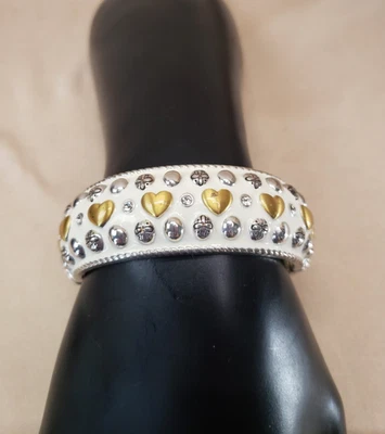 Brighton White Enamel Hearts Hinged Magnetic Bangle Bracelet - Image 1 of 4