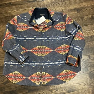 Pendleton XL 100 % Wolle Lodge Damenhemd Southwestern-Motiv blau orange rot neu mit Etikett - Bild 1 von 12