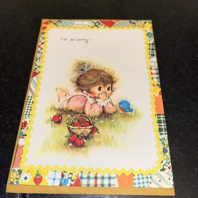 Tarjeta de felicitación vintage Get Well Prairie Girl Bluebird retazos borde de edredón Foto 1 de 4