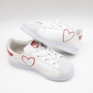 Adidas Originals Superstar J 'Heart' White Scarlet Red Shoes Size 9K - Picture 1 of 9