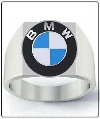 BMW Signet Ring for Men - Size 10 - Silver Stainless Steel Auto Car Jewelry - Image 1 of 4