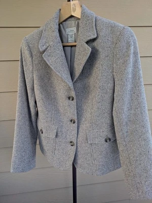 Blazer LL BEAN Para Mujer S Mezcla Lana-Seda Beige Patrón Forrado Botón Talla S Foto 1 de 4