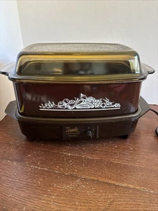 Vintage 1988 WEST BEND SLOW COOKER 4 Qt Brown Vegetables Amber Lid WORKS Read- - Picture 1 of 13