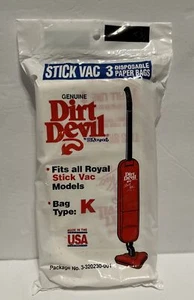 Genuine Dirt Devil Type K Royal Stick Vac Broom Vacuum Bags - 3 Pack - Picture 1 of 2