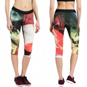 New Reebok Cropped Leggings Womens Acid Fade Graphic Capri Tight Gym Yoga XS XXS - Picture 1 of 5