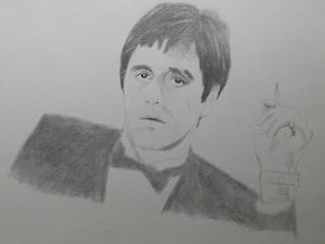 SCARFACE TONY MONTANA PENCIL DRAWING 9x12 ORIGINAL PORTRAIT SKETCH - Picture 1 of 2