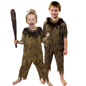 CHILDS CAVEMAN COSTUME CAVE GIRL BOY FILM BOOK FANCY DRESS UNISEX ANIMAL PRINT - Picture 1 of 7
