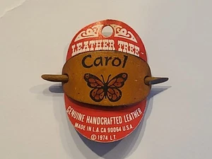 VTG Leather Stick Barrette Hand Made Tooled Dyed Red Butterfly NOS "CAROL" 1974 - Picture 1 of 8