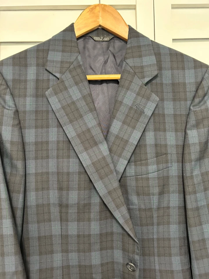 Chaps Ralph Lauren vintage union made USA blue tartan plaid blazer jacket 38R - Image 1 of 4