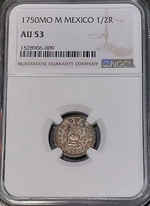 1750 MO Mexico 1/2 Real Spanish Pirate Silver NGC AU53 Genuine Colonial Era Coin - Picture 1 of 4