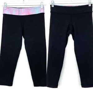 Ivivva Girls Size 12 Reversible Rhythmic Black Crop Leggings Multi Color Waist - Picture 1 of 12
