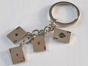 Chrome Gambler's Playing Cards Aces Deck Solid Metal Keyring UKSeller Free P&P - Picture 1 of 4