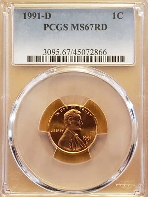1991 D Lincoln Memorial Cent PCGS MS67RD 2866 - Image 1 of 4